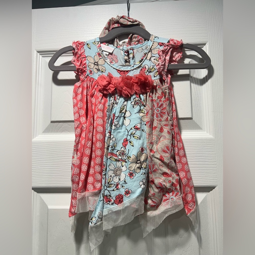 Bonnie Bay, Size 6/9M, Floral Kids Top - Pink and Blue, with bloomers